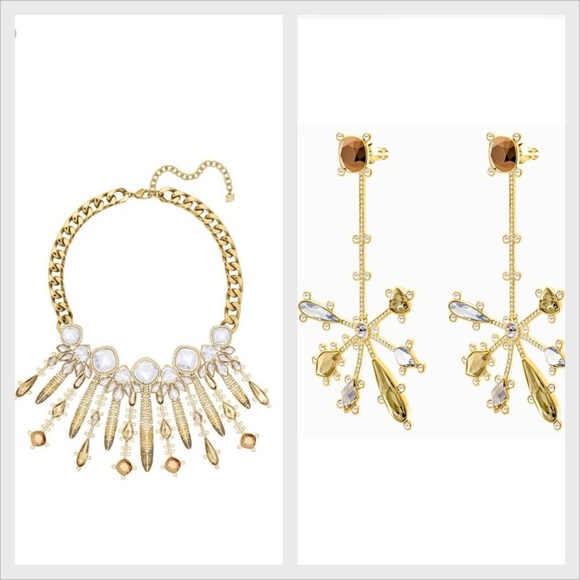 Swarovski Odyssey Collection Necklace,Matching Two Way Earrings NWT  BOX Gold - Picture 5 of 17